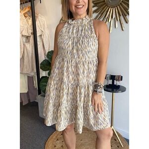 PINCH‎ Ikat Print Halter Neck Tiered Ruffle Mini Dress Boho Summer - Size L